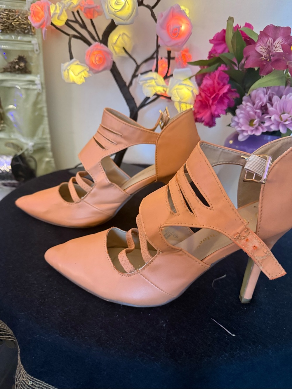Chase + Chloe Blush Strappy Pointed-Toe Stiletto Heels